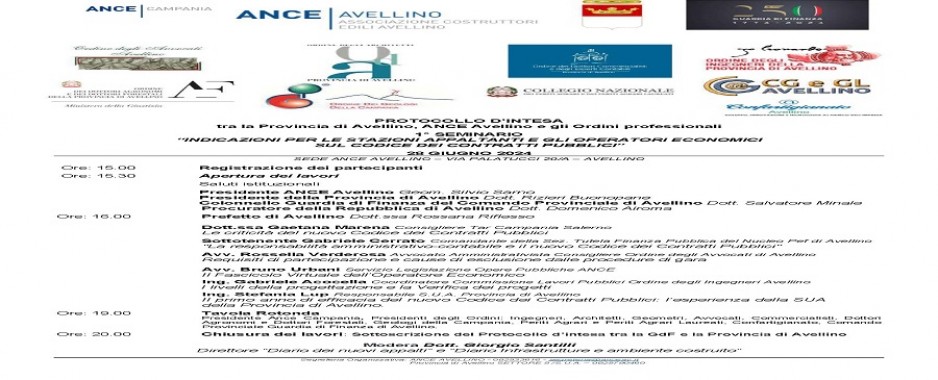 Avellino: Protocollo d’intesa tra la Provincia, ANCE Avellino e gli Ordini professionali